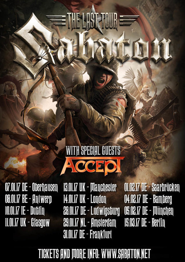 Sabaton annunciate le prime date del tour europeo "The Last Tour" 2017