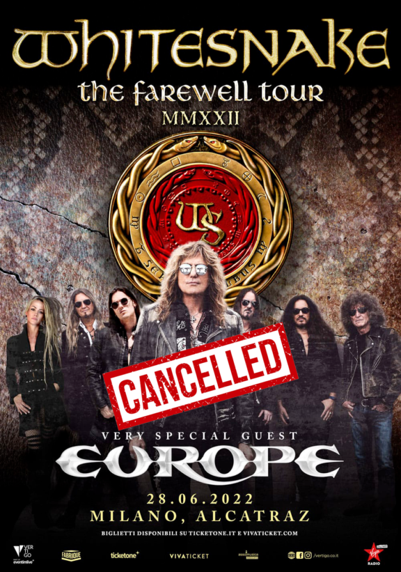 Whitesnake: cancellato lo show all’Alcatraz di Milano – info rimborsi.