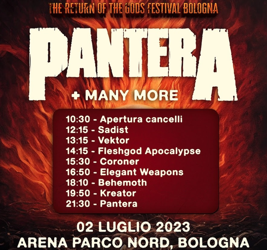Pantera locandina orari concerto Bologna 2023